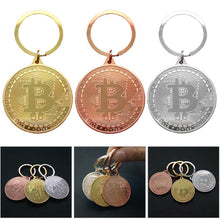 Load image into Gallery viewer, Alloy Bitcoin Coin Collectible Gift Key Silver, Golden, Rose golden Chain Key Ring 4cm/1.6inch for Women Men